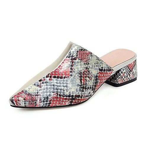 

Women's Clogs & Mules 2020 Summer Block Heel Pointed Toe Preppy Minimalism Daily Party & Evening Color Block PU Red / Gold / Blue