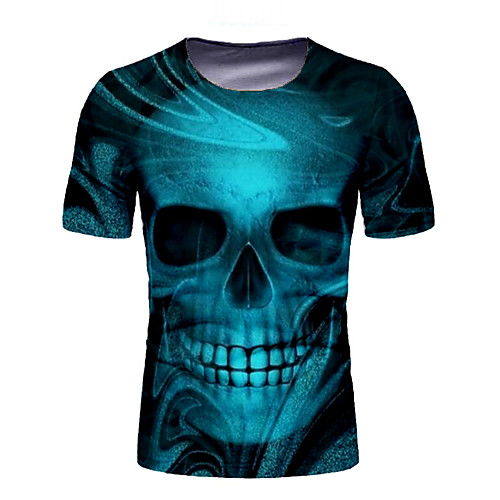 

Men's T shirt Graphic Skull Print Short Sleeve Daily Tops Blue