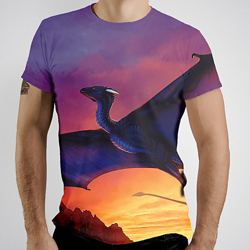 

Men's T shirt Graphic Animal Print Short Sleeve Daily Tops Basic Purple