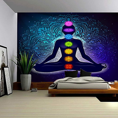 

Indian Buddha Statue Meditation 7 Chakra Tapestry Wall Hanging Mandala Tapestries Wall Cloth Psychedelic Yoga Carpet Boho Decor