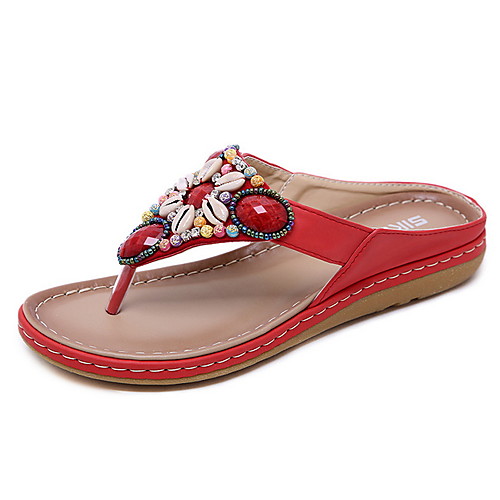 

Women's Slippers & Flip-Flops Summer Flat Heel Round Toe Daily PU Almond / Black / Red