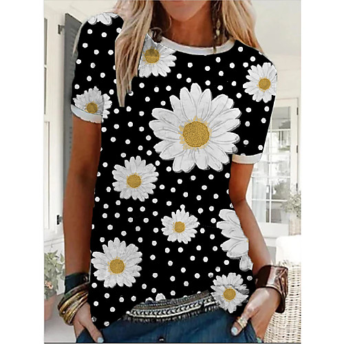 

Women's Tops Floral Graphic Daisy T-shirt - Print Round Neck Basic Daily Black M L XL 2XL 3XL