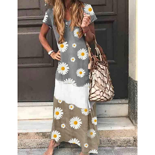 

Women's Shift Dress Maxi long Dress - Short Sleeves Floral Summer Casual Mumu 2020 Blue Red Green Gray S M L XL XXL XXXL