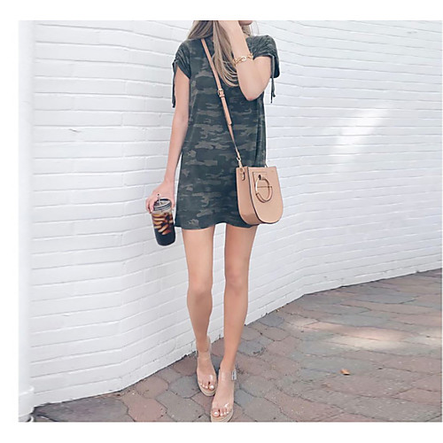 

Women's T Shirt Dress Short Mini Dress - Short Sleeves Leopard Print Spring Summer Casual Daily 2020 Army Green S M L XL