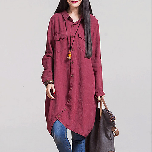 

Women's Solid Colored Shirt Daily Wine / Khaki / Navy Blue