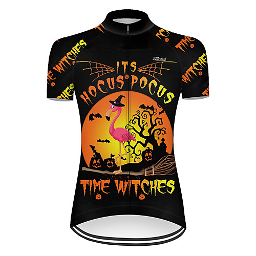 

21Grams Women's Short Sleeve Cycling Jersey Nylon Polyester Black / Orange Flamingo Gradient Animal Bike Jersey Top Mountain Bike MTB Road Bike Cycling Breathable Quick Dry Ultraviolet Resistant