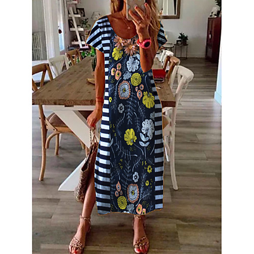 

Women's Shift Dress Midi Dress - Short Sleeves Geometric Print Summer Casual Daily 2020 Blue M L XL XXL XXXL