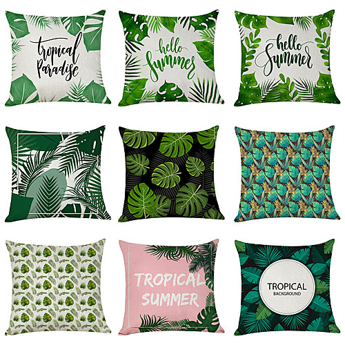 

9 pcs Linen Pillow Cover, Tropical Plants Casual Modern Square Traditional Classic