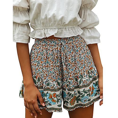 

Women's Basic Daily Loose Shorts Pants - Floral Brown S / M / L