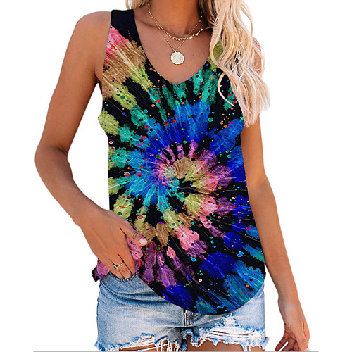 

Women's Tank Top Tie Dye Tops V Neck Daily Summer Blue Yellow Orange S M L XL 2XL 3XL