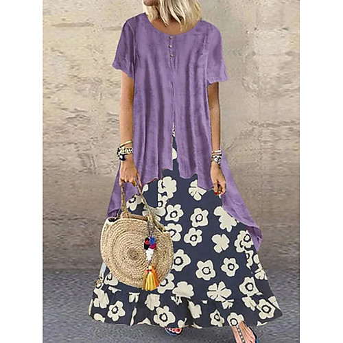 

Women's A-Line Dress Maxi long Dress - Short Sleeves Floral Summer Casual 2020 Purple M L XL XXL XXXL
