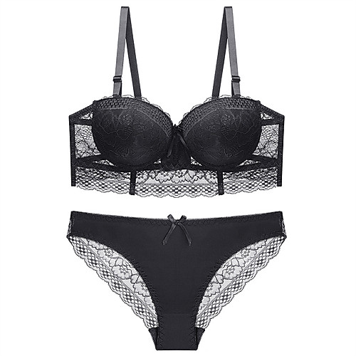 

Women's Push-up Lace Bras Underwire Bra 3/4 Cup Bra & Panty Set Black Blue Red