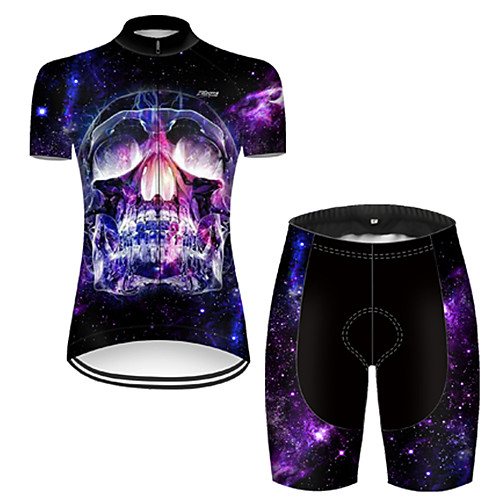 

21Grams Women's Short Sleeve Cycling Jersey with Shorts Violet Skull Bike Breathable Sports Patterned Mountain Bike MTB Road Bike Cycling Clothing Apparel / Stretchy