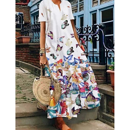 

Women's A-Line Dress Maxi long Dress - Short Sleeves Floral Summer Casual 2020 White S M L XL XXL XXXL