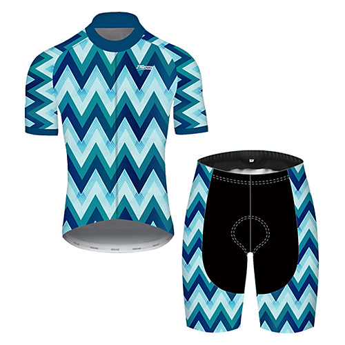 

21Grams Men's Short Sleeve Cycling Jersey with Shorts Nylon Polyester Blue Stripes Patchwork Bike Clothing Suit Breathable 3D Pad Quick Dry Ultraviolet Resistant Reflective Strips Sports Stripes