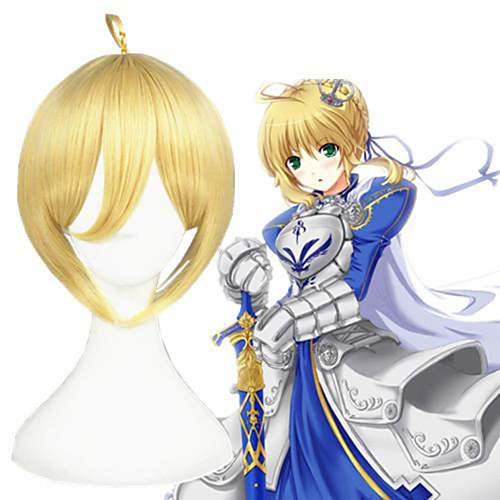 

Cosplay Wig Saber Fate stay night kinky Straight Cosplay With Bangs Wig Short Blonde Synthetic Hair 12 inch Women's Anime Fashionable Design Cosplay Blonde