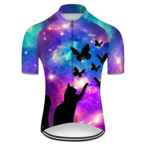 

21Grams Men's Short Sleeve Cycling Jersey Nylon Polyester Violet Cat Butterfly Animal Bike Jersey Top Mountain Bike MTB Road Bike Cycling Breathable Quick Dry Ultraviolet Resistant Sports Clothing