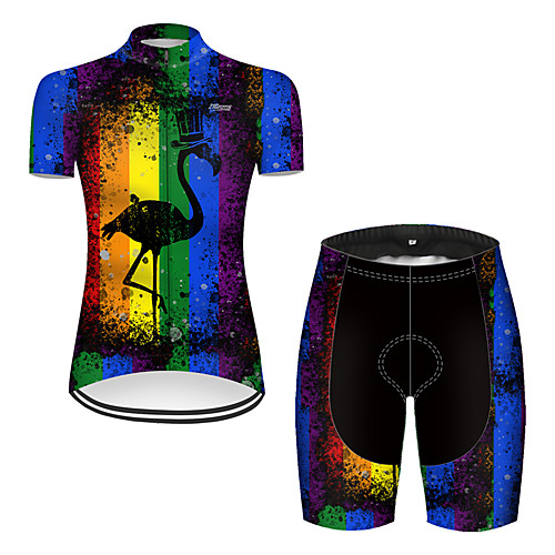 

21Grams Women's Short Sleeve Cycling Jersey with Shorts Nylon Polyester Black / Blue Flamingo Gradient Animal Bike Clothing Suit Breathable 3D Pad Quick Dry Ultraviolet Resistant Reflective Strips