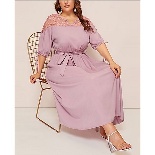 

Women's A-Line Dress Midi Dress - Half Sleeve Solid Color Summer Casual Chinoiserie 2020 Blushing Pink Green L XL XXL XXXL XXXXL