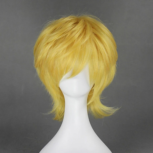 

Cosplay Wig Len 012C Vocaloid Curly Cosplay Layered Haircut With Bangs Wig Very Long Blonde Synthetic Hair 14 inch Men's Anime Cosplay Cool Blonde