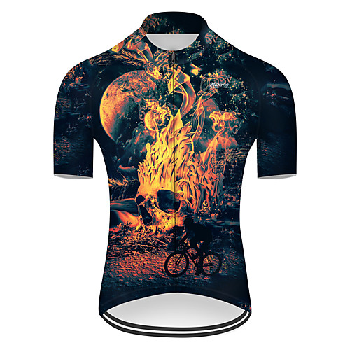 

21Grams Men's Short Sleeve Cycling Jersey Nylon Polyester Black / Yellow 3D Novelty Skull Bike Jersey Top Mountain Bike MTB Road Bike Cycling Breathable Quick Dry Ultraviolet Resistant Sports