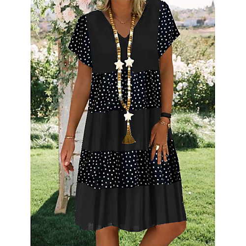 

Women's Shift Dress Knee Length Dress - Short Sleeves Polka Dot Print Summer Casual Daily 2020 Black M L XL XXL XXXL