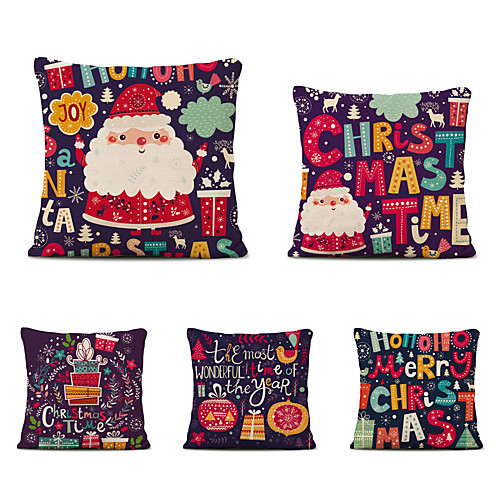 

Set of 5 Christmas Tree Linen Square Decorative Throw Pillow Cases Sofa Cushion Covers
