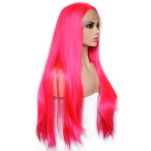 

Vogue Queen Hot Pink Long Straight Synthetic Lace Front Wig Heat Resistant Fiber Daily Wearing For Women
