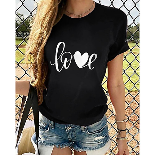 

Women's T-shirt Graphic Tops - Print Round Neck Loose Cotton Basic Daily Summer Black S M L XL 2XL 3XL 4XL