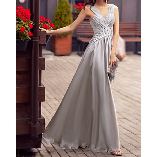 

A-Line Beautiful Back Elegant Party Wear Prom Dress V Neck Sleeveless Floor Length Charmeuse with Criss Cross 2021