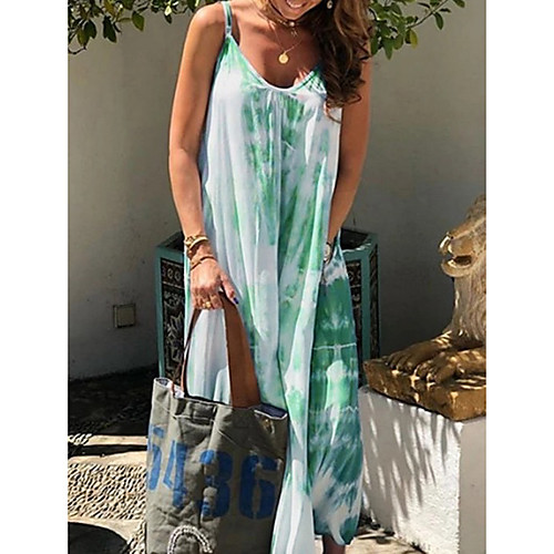 

Women's Strap Dress Maxi long Dress - Sleeveless Tie Dye Summer Casual 2020 Blue Green S M L XL XXL XXXL