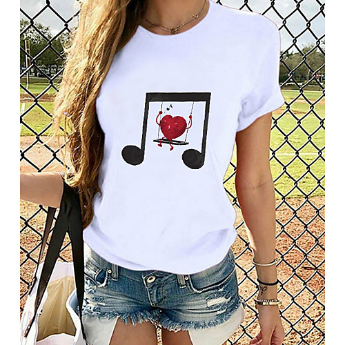 

Women's T-shirt Graphic Tops - Print Round Neck Basic Daily Spring Summer White XS S M L XL 2XL 3XL 4XL