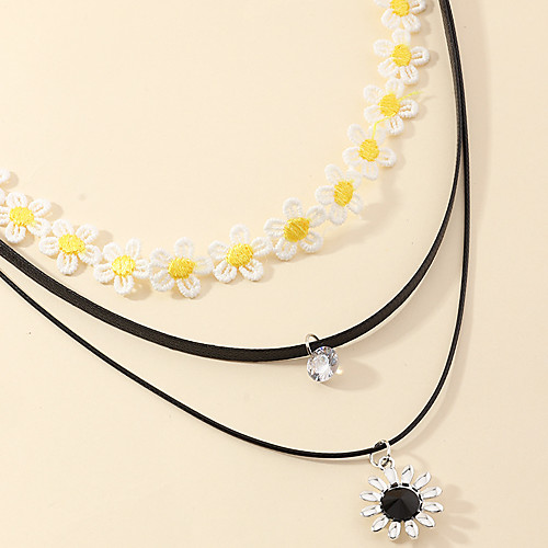 

Women's Pendant Necklace Necklace Layered Necklace Stacking Stackable Daisy Classic Rustic Trendy Fashion Cord Chrome Black 40.5 cm Necklace Jewelry 2pcs For Party Evening Street Birthday Party Beach