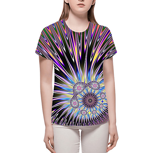 

Women's T-shirt Plus Size Geometric Graphic Tops - Print Round Neck Loose Basic Daily Spring Summer Rainbow S M L XL 2XL 3XL 4XL 5XL 6XL / Going out