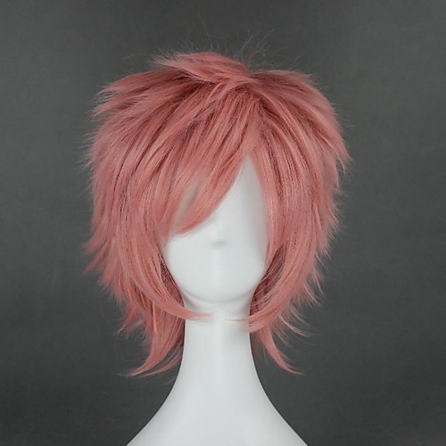 

Cosplay Wig Natsu Dragneel Fairy Tail Straight Cosplay Asymmetrical With Bangs Wig Short Pink Synthetic Hair 12 inch Women's Anime Cosplay Classic Pink