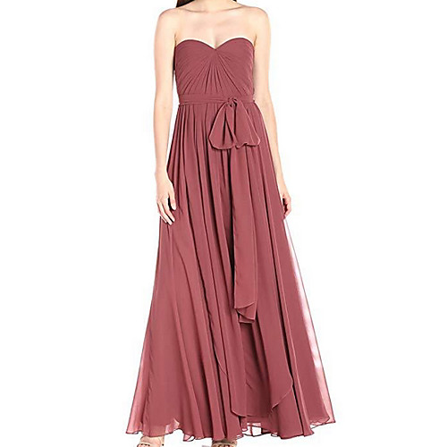 

A-Line Strapless Ankle Length Chiffon Bridesmaid Dress with Bow(s) / Tier