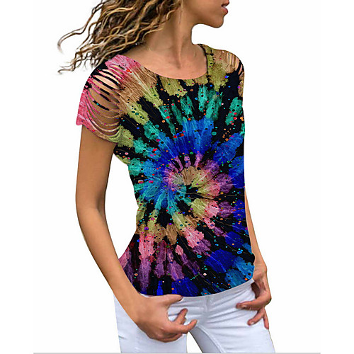 

Women's T-shirt Tie Dye Graphic Tops Round Neck Daily Summer Blue Yellow Fuchsia S M L XL 2XL 3XL