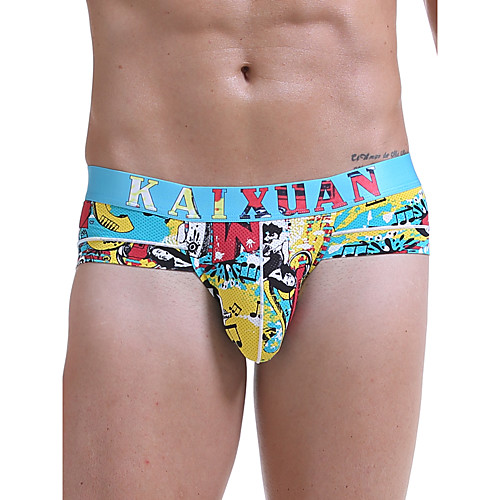 

Men's 1 Piece Print Briefs Underwear - Normal Low Waist Light Blue M L XL