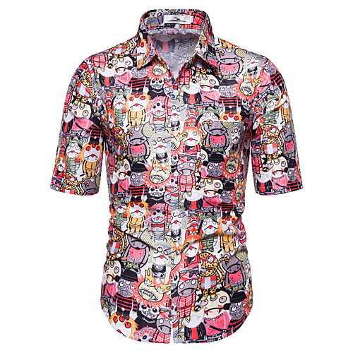 

Men's Cartoon Print Shirt Hawaiian Daily Red