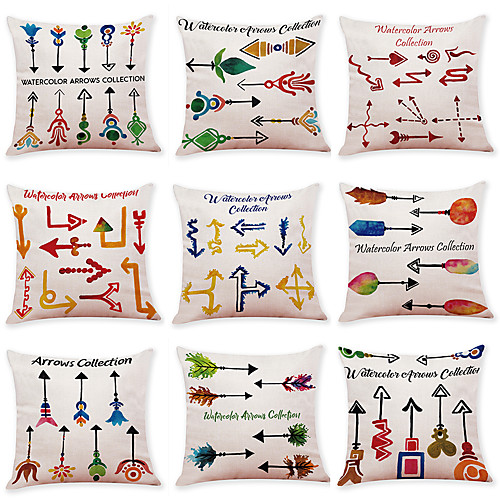 

9 pcs Linen Pillow Cover Coloured Arrow Linen Pillow Case Car Pillow Cushion Sofa Pillow Cushion Office Nap Pillow