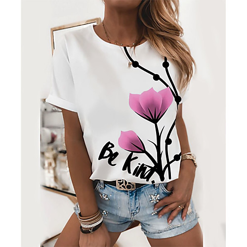 

Women's T-shirt Graphic Tops - Print Round Neck Basic Daily Spring Summer White XS S M L XL 2XL 3XL 4XL