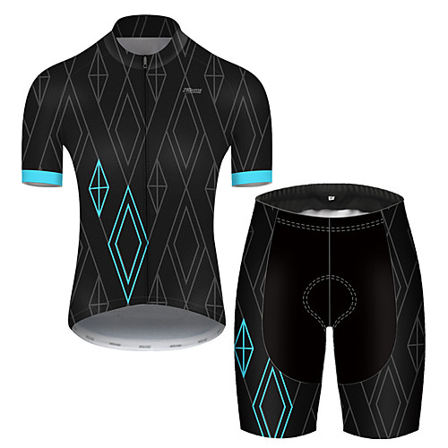 

21Grams Men's Short Sleeve Cycling Jersey with Shorts Nylon Polyester Black / Blue Plaid Checkered Gradient Geometic Bike Clothing Suit Breathable 3D Pad Quick Dry Ultraviolet Resistant Reflective