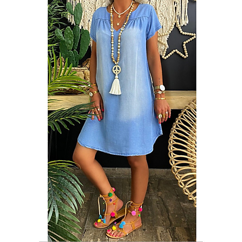 

Women's A-Line Dress Knee Length Dress - Short Sleeves Solid Color Summer Casual Chinoiserie 2020 Black Blue Gray Light Blue S M L XL XXL XXXL