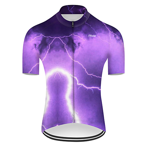 

21Grams Men's Short Sleeve Cycling Jersey Nylon Polyester Violet 3D Lightning Gradient Bike Jersey Top Mountain Bike MTB Road Bike Cycling Breathable Quick Dry Ultraviolet Resistant Sports Clothing