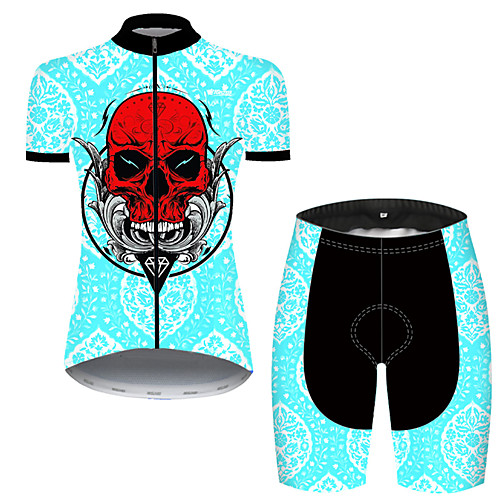 

21Grams Women's Short Sleeve Cycling Jersey with Shorts Black / Blue Skull Bike Breathable Sports Patterned Mountain Bike MTB Road Bike Cycling Clothing Apparel / Stretchy