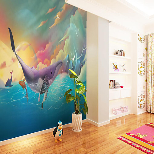 

Custom Self-adhesive Mural Wallpaper Color Sky Children Cartoon Style Suitable For Bedroom Wall Decoration Canvas Material Adhesive required Wallpaper Wall Cloth