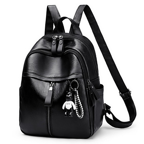 

Women's PU Leather PU School Bag Rucksack Commuter Backpack Large Capacity Waterproof Zipper Solid Color Daily Backpack Black