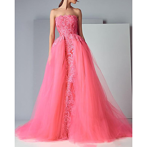 

Ball Gown Elegant Floral Engagement Formal Evening Dress Strapless Sleeveless Sweep / Brush Train Tulle with Embroidery 2021