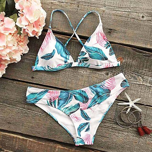 

Women's Bikini Swimsuit Floral Print Normal Halter Neck Swimwear Bathing Suits Blue / Padded Bras