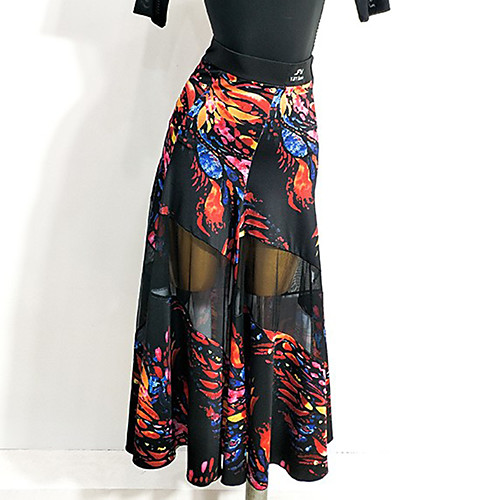 

Ballroom Dance Skirts Pattern / Print Split Joint Women's Training Performance Crystal Cotton Mesh